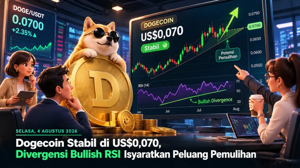 Dogecoin Stabil di US$0,070, Divergensi Bullish RSI Isyaratkan Peluang Pemulihan